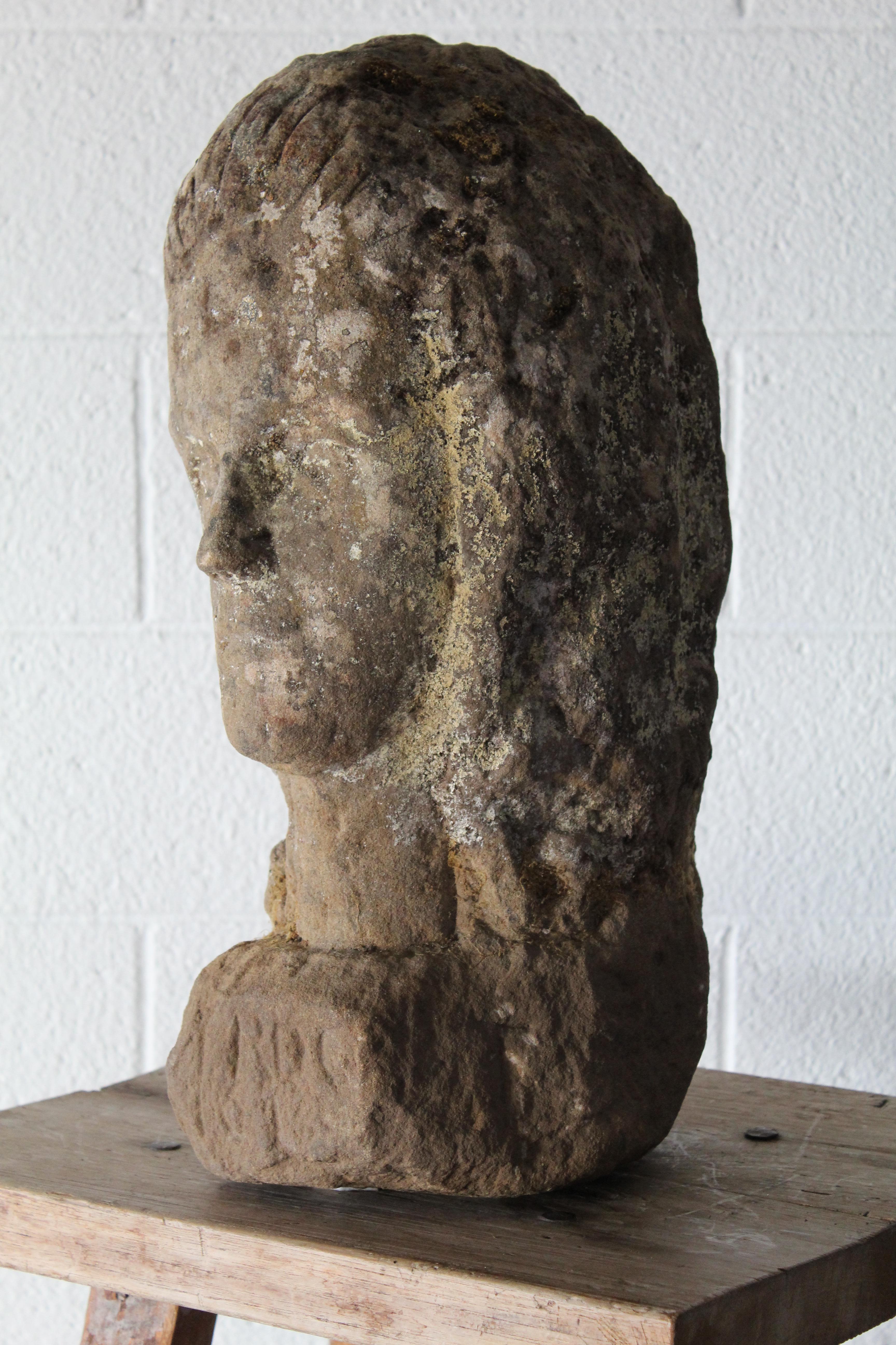 Antique Carved Stone Female Bust 1