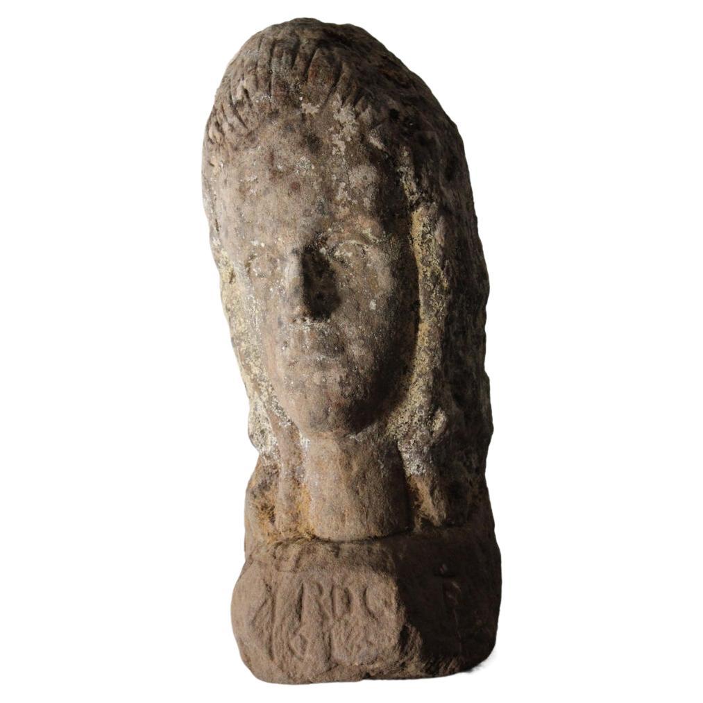 Antique Carved Stone Female Bust For Sale