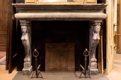 Antique Carved Stone Fireplace, Winged Caryatids, Large and Richly, 1800, Italy