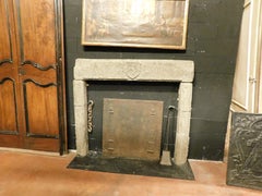 Antique Carved Stone Fireplace with Coat of Arms, 1700, Italy