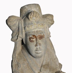 Antique Carved Stone Temple Sculpture of a Woman from, China, Late Qing, c 1900