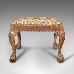 Antiker geschnitzter Hocker, englisch, Nussbaum, Flur, Kommode, Fußstütze, georgianisch, 1750