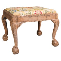 Antique Carved Stool, English, Walnut, Hall, Dressing, Foot Rest, Georgian, 1750