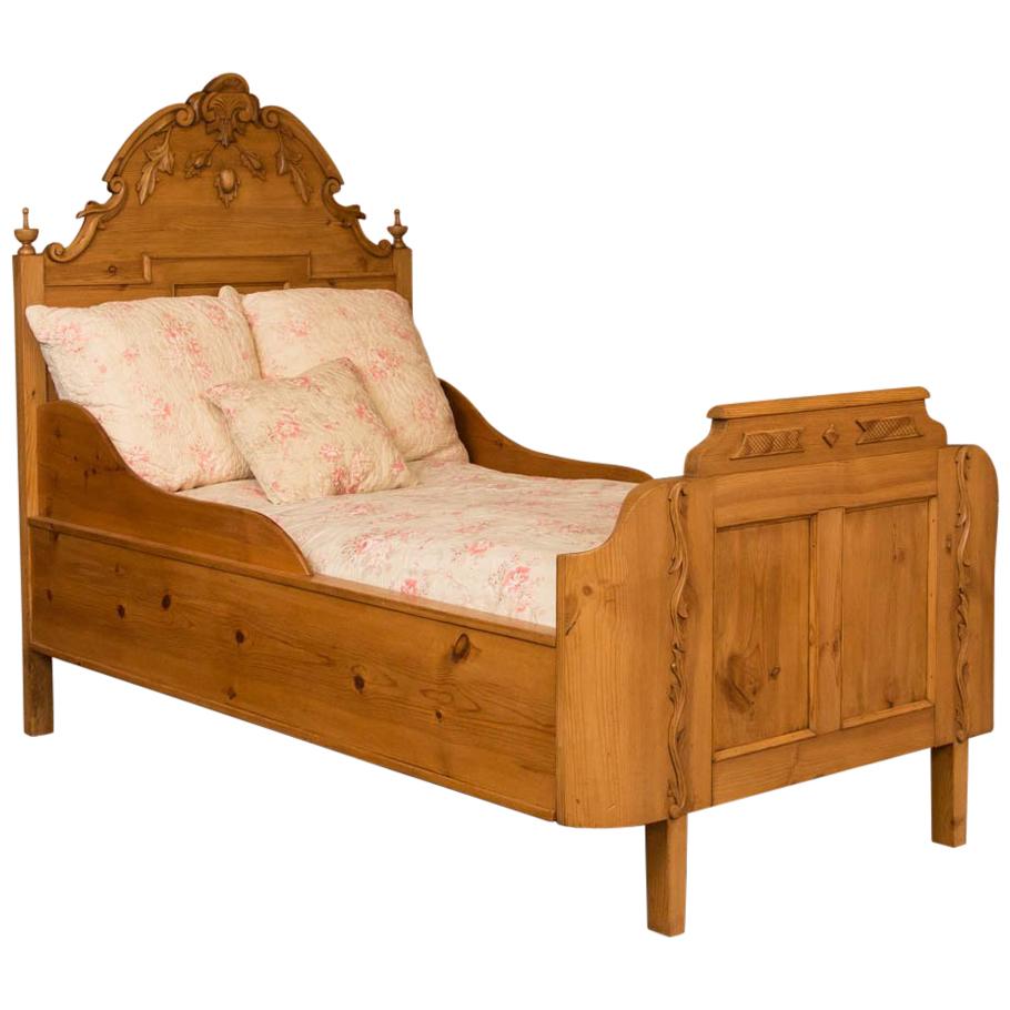 Antique Carved Swedish Twin Pine Bed