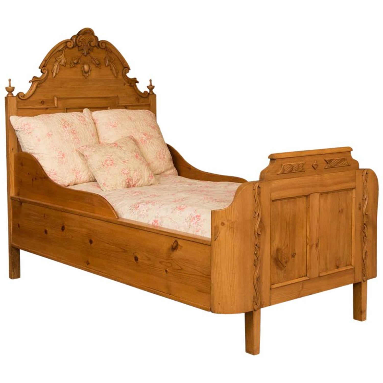 Antique Carved Swedish Twin Pine Bed At, Pine Wood Twin Bed Frame