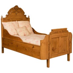 Used Carved Swedish Twin Pine Bed