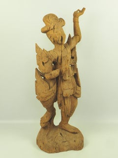 Antique Carved Thai Wooden Sculpture of a Dancing Apsara