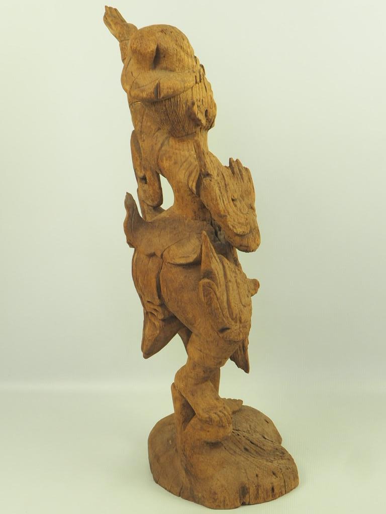 Bois Antiquité - Sculpture thaïlandaise en bois sculpté représentant une Dancing Apsara