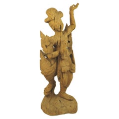 Antique Carved Thai Wooden Sculpture of a Dancing Apsara