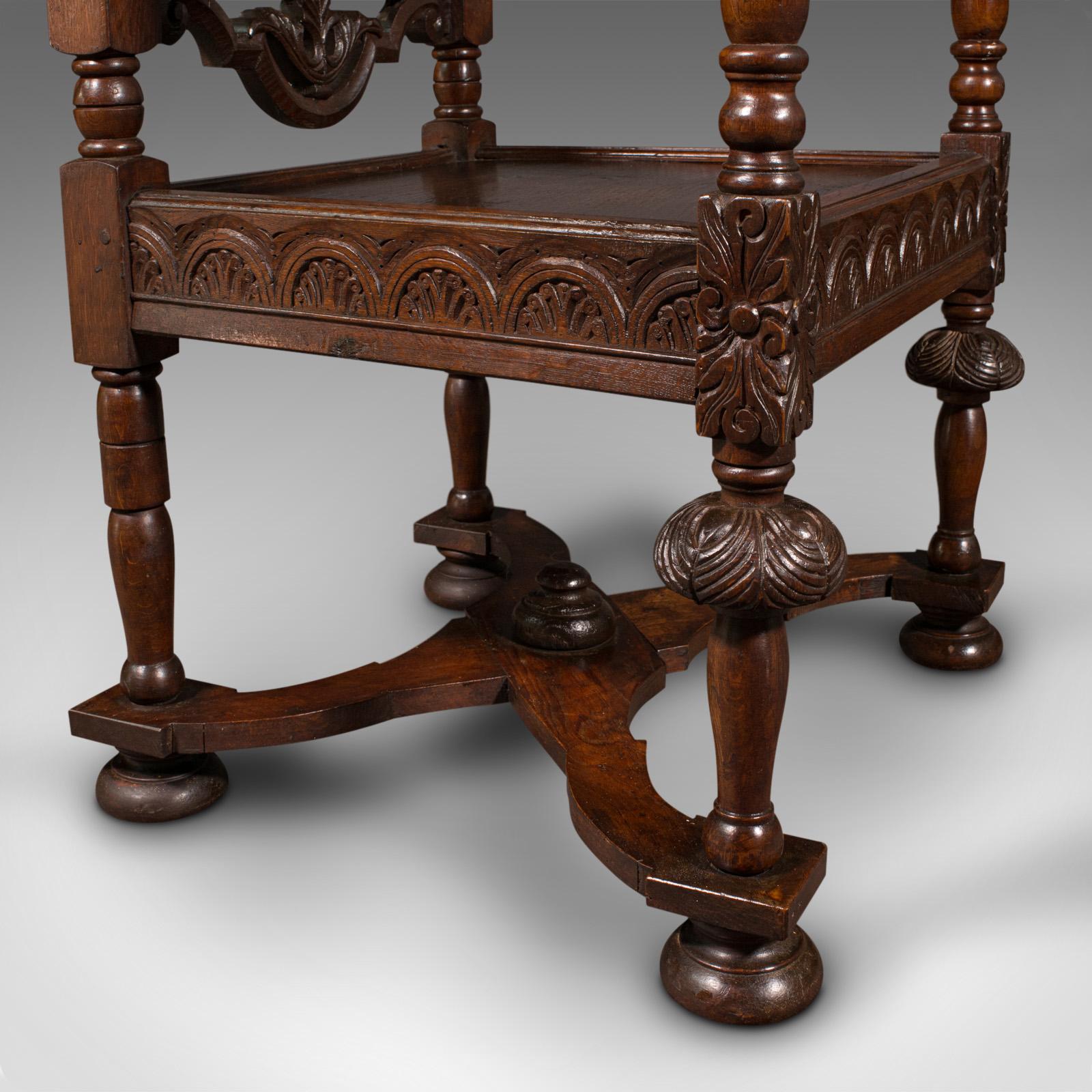 Ancienne chaise trône sculptée, chêne écossais, sculptée, assise arquée, gothique, victorienne en vente 4