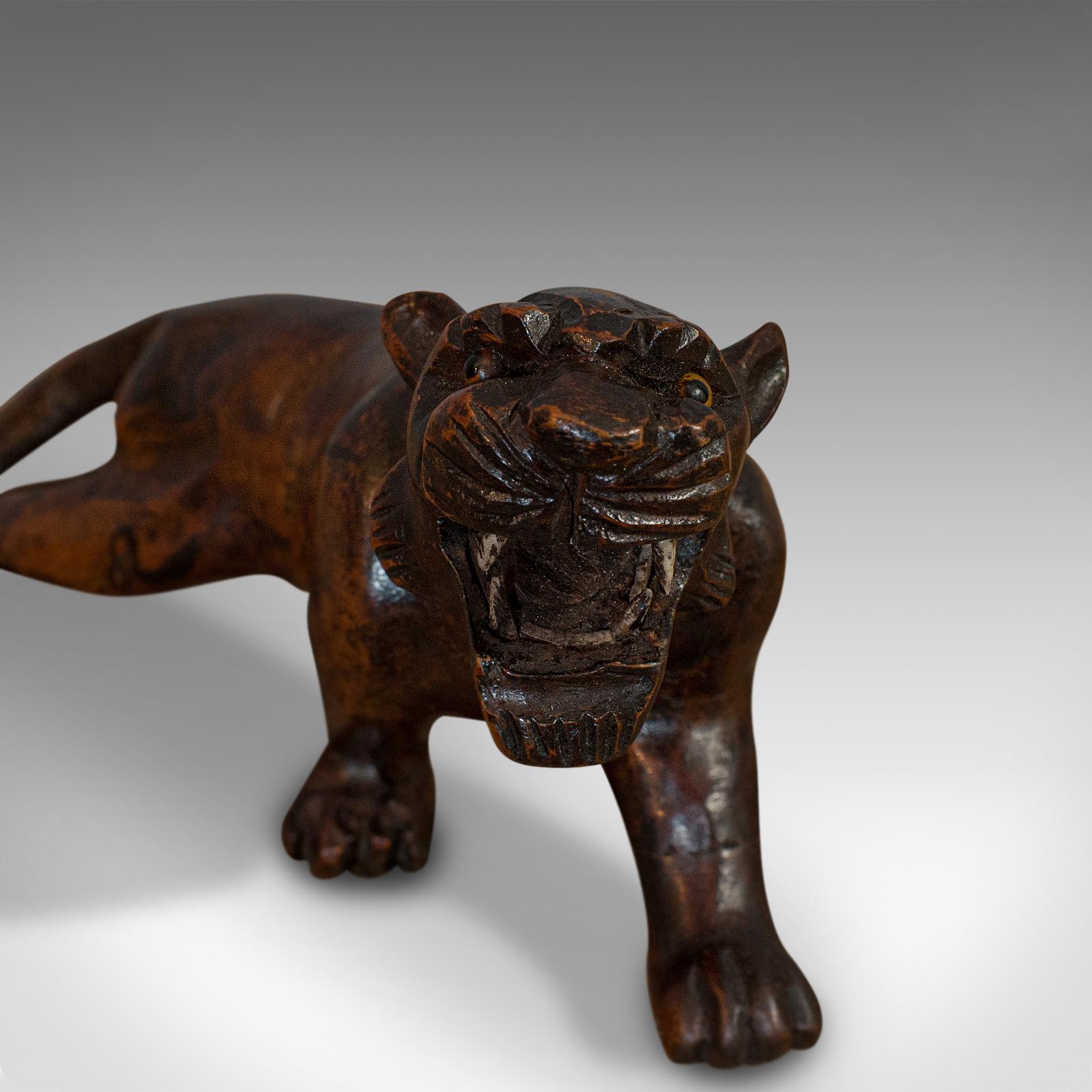 Antique Carved Tiger, Asian, Teak, Decorative Statue, 20th Century, circa 1920 For Sale 4