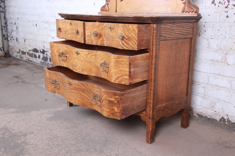 Antique Carved Tiger Oak Dresser with Mirror, circa 1900 at 1stDibs