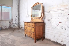 Antique Carved Tiger Oak Dresser with Mirror, circa 1900