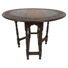 Antique Carved Tiger Oak Drop Leaf, Gateleg Table, Scotland 1910, H720