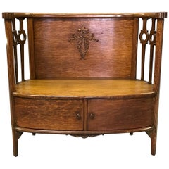 Antique Carved Tiger Oak Entryway Settle Storage Bench