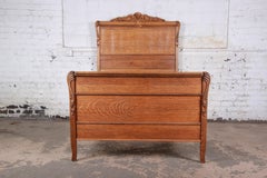 Antique Carved Tiger Oak Full Size Bed, circa 1900
