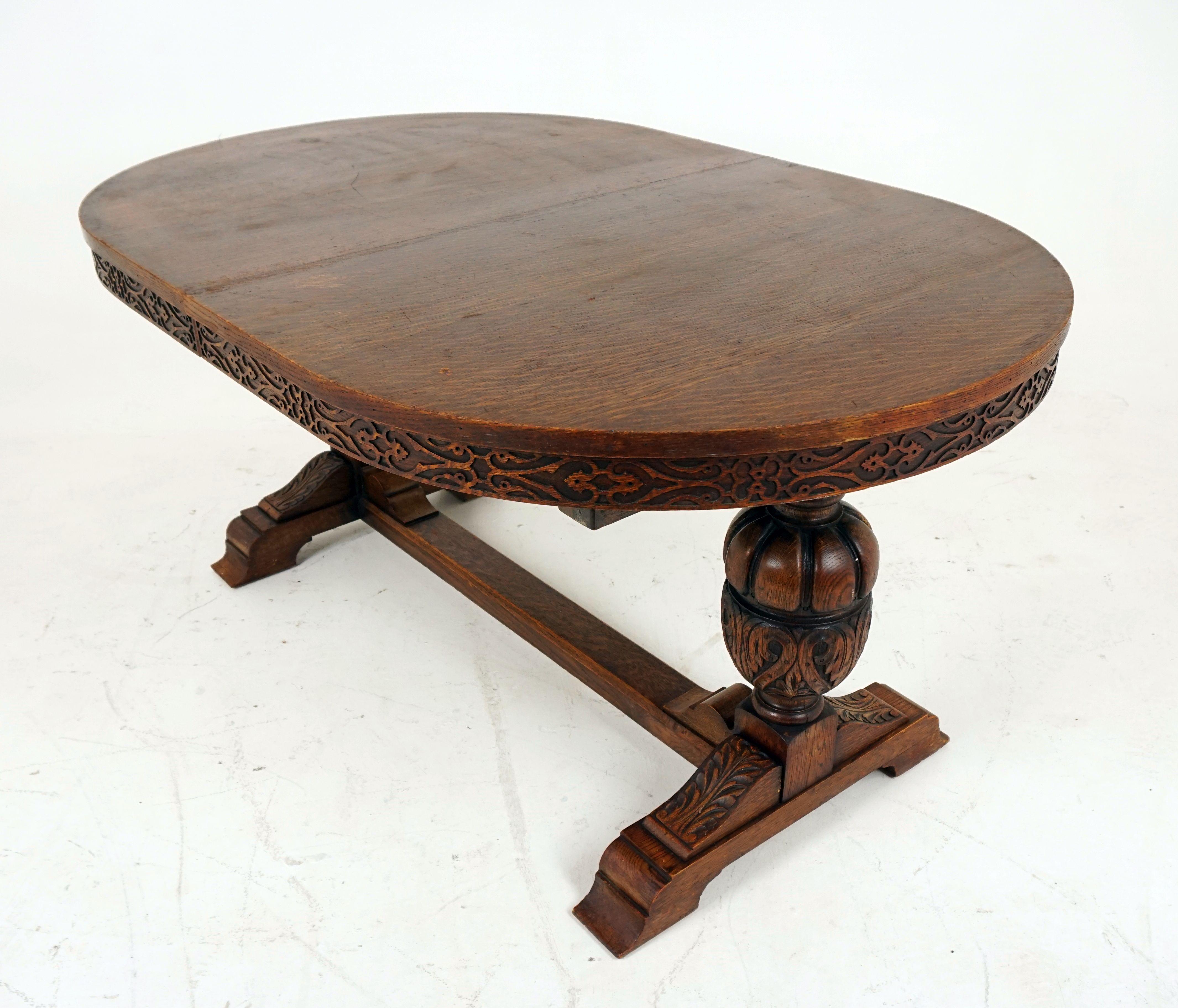 Antique Carved Tiger Oak Oval Writing Table Desk, Scotland 1920, B2051A 2