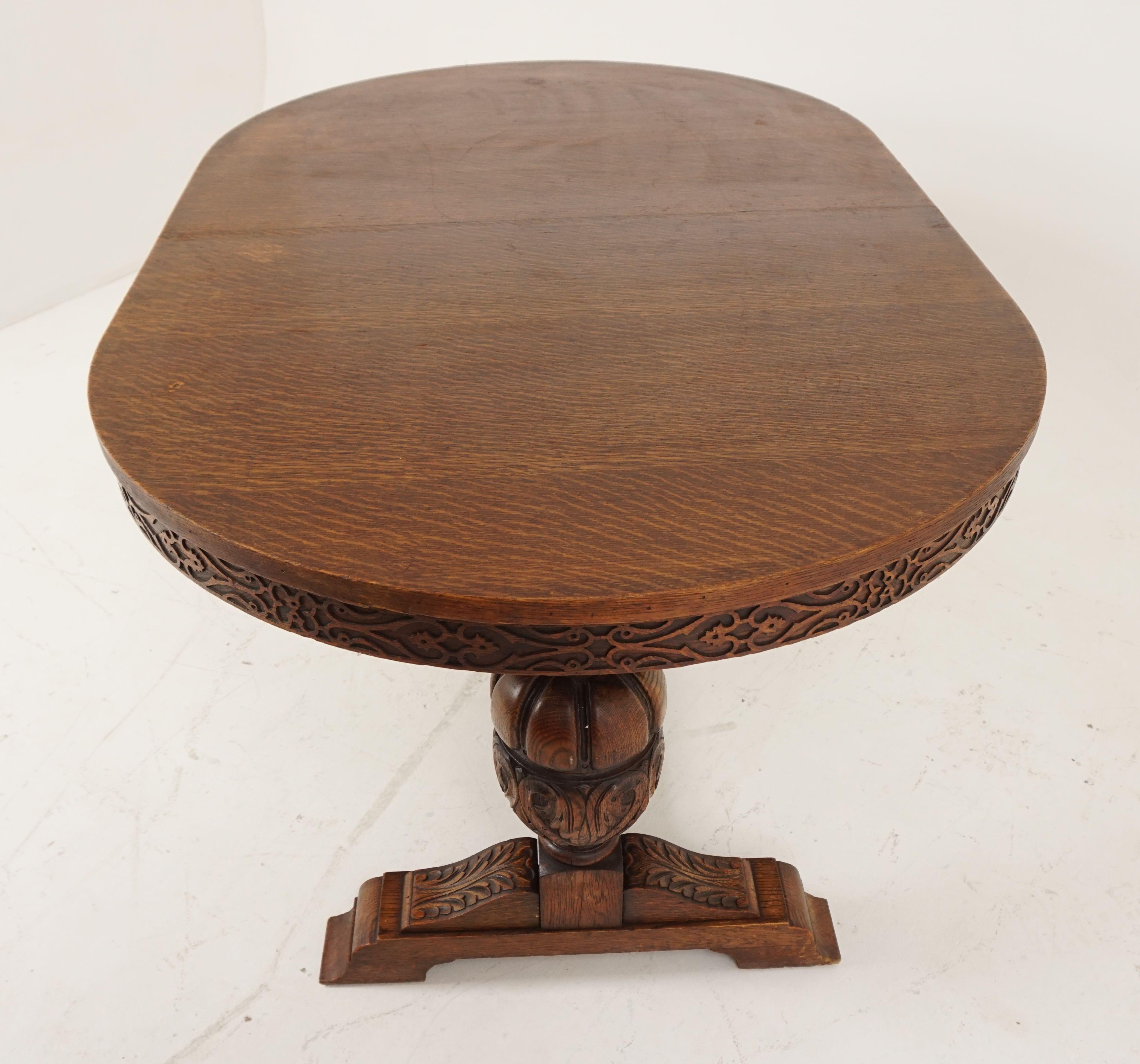 Antique Carved Tiger Oak Oval Writing Table Desk, Scotland 1920, B2051A 3