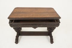 Antique Carved Tiger Oak Writing Table, Desk "Green Man", Scotland 1880, B1792
