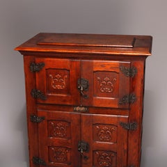 Antique Carved Tin Lined Oak Lapland Ice Box with Cast Foliate Hardwar