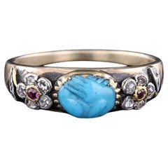 Antique Carved Turquoise Fede Ring of 15ct Gold