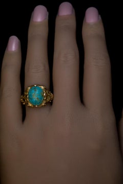 Antique Carved Turquoise Gold Unisex Ring