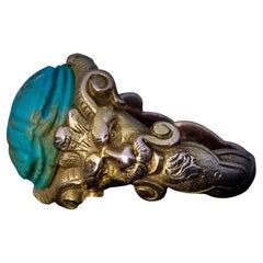 Antique Carved Turquoise Gold Unisex Ring