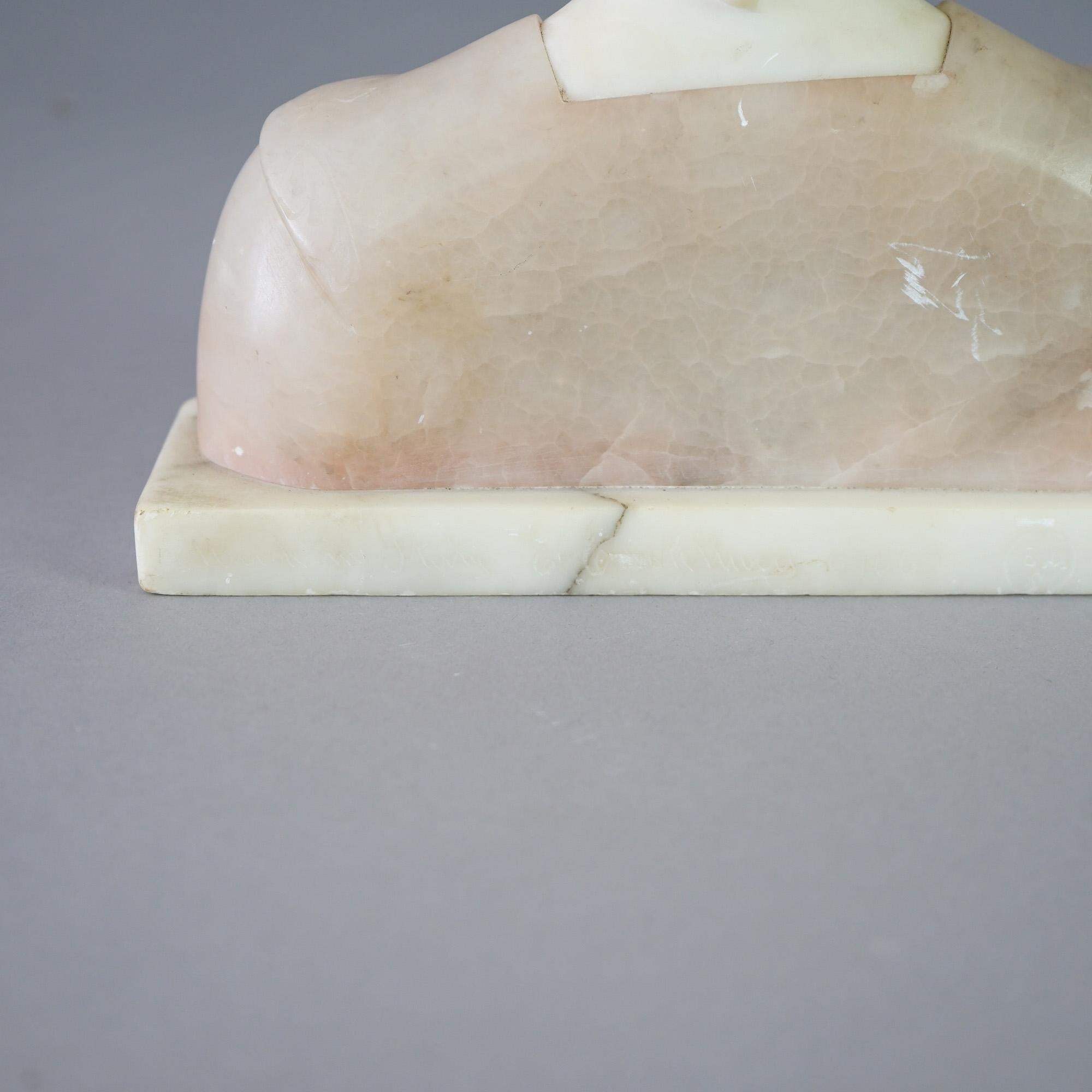 Antique Carved Two-Tone Alabaster & Onyx Neoclassical Sculpture of a Girl c1910 6