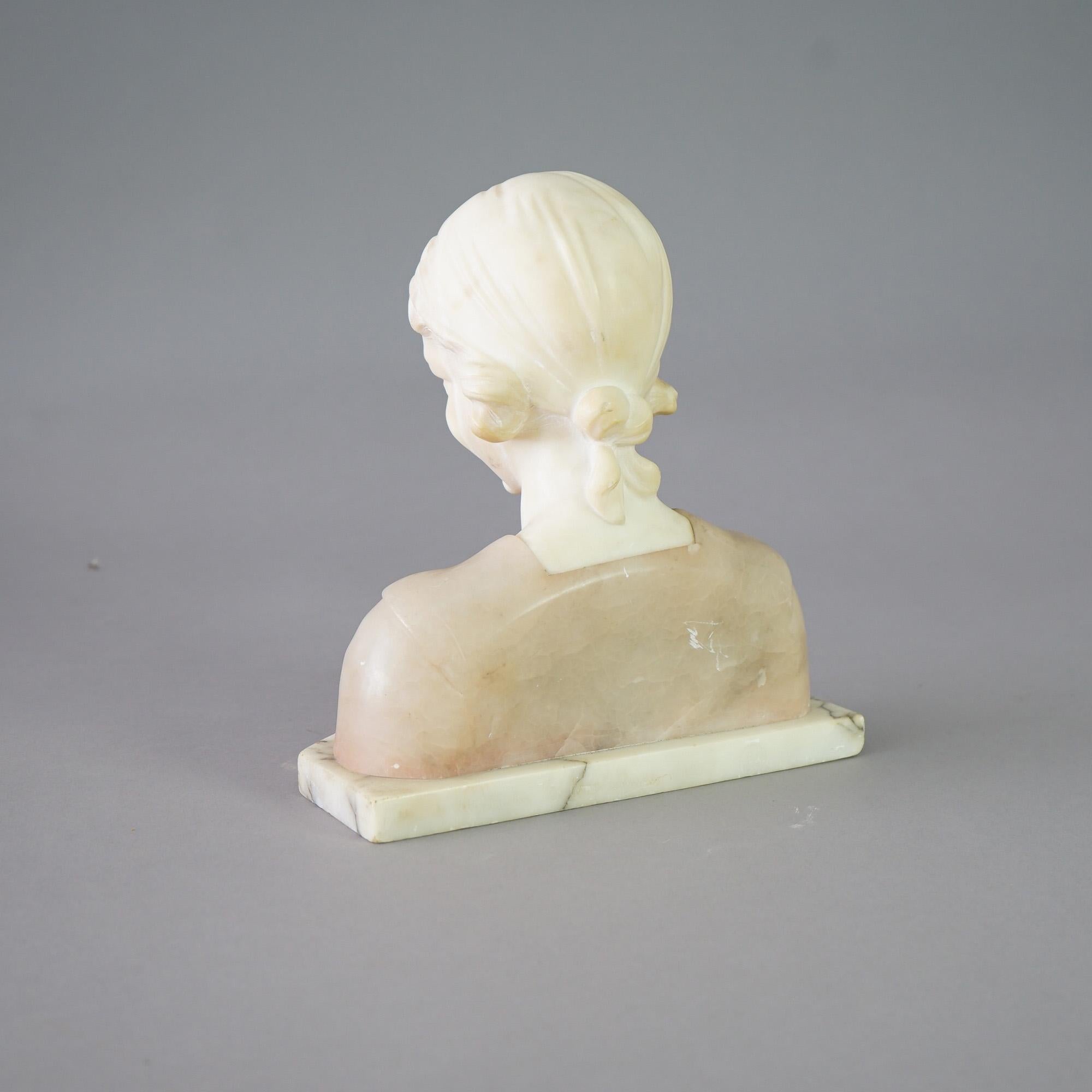 Antique Carved Two-Tone Alabaster & Onyx Neoclassical Sculpture of a Girl c1910 1
