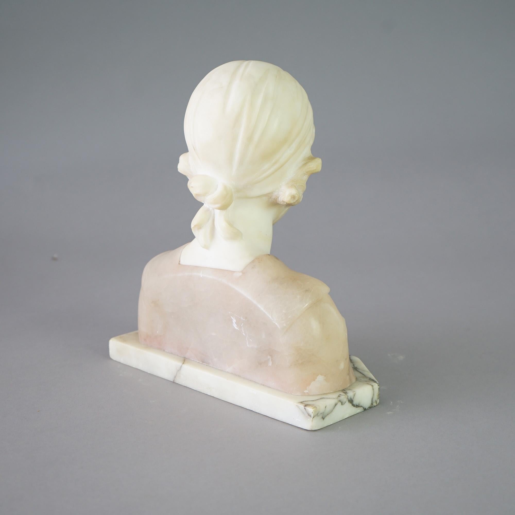 Antique Carved Two-Tone Alabaster & Onyx Neoclassical Sculpture of a Girl c1910 2