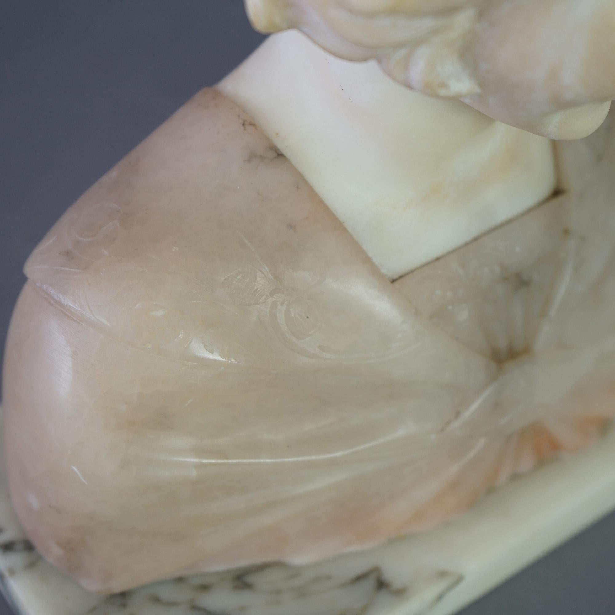 Antique Carved Two-Tone Alabaster & Onyx Neoclassical Sculpture of a Girl c1910 4