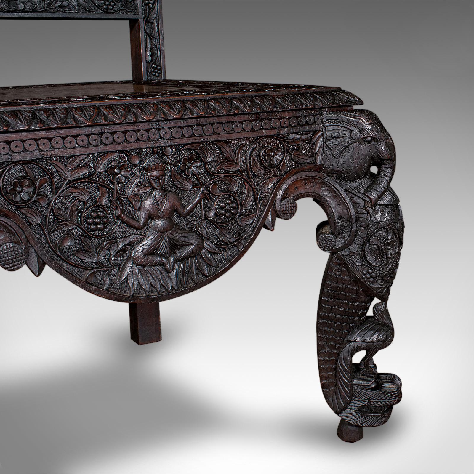 Antique Carved Veranda Chair, Ceylonese, Teak, Ornate Seat, Victorian, C.1880 For Sale 6