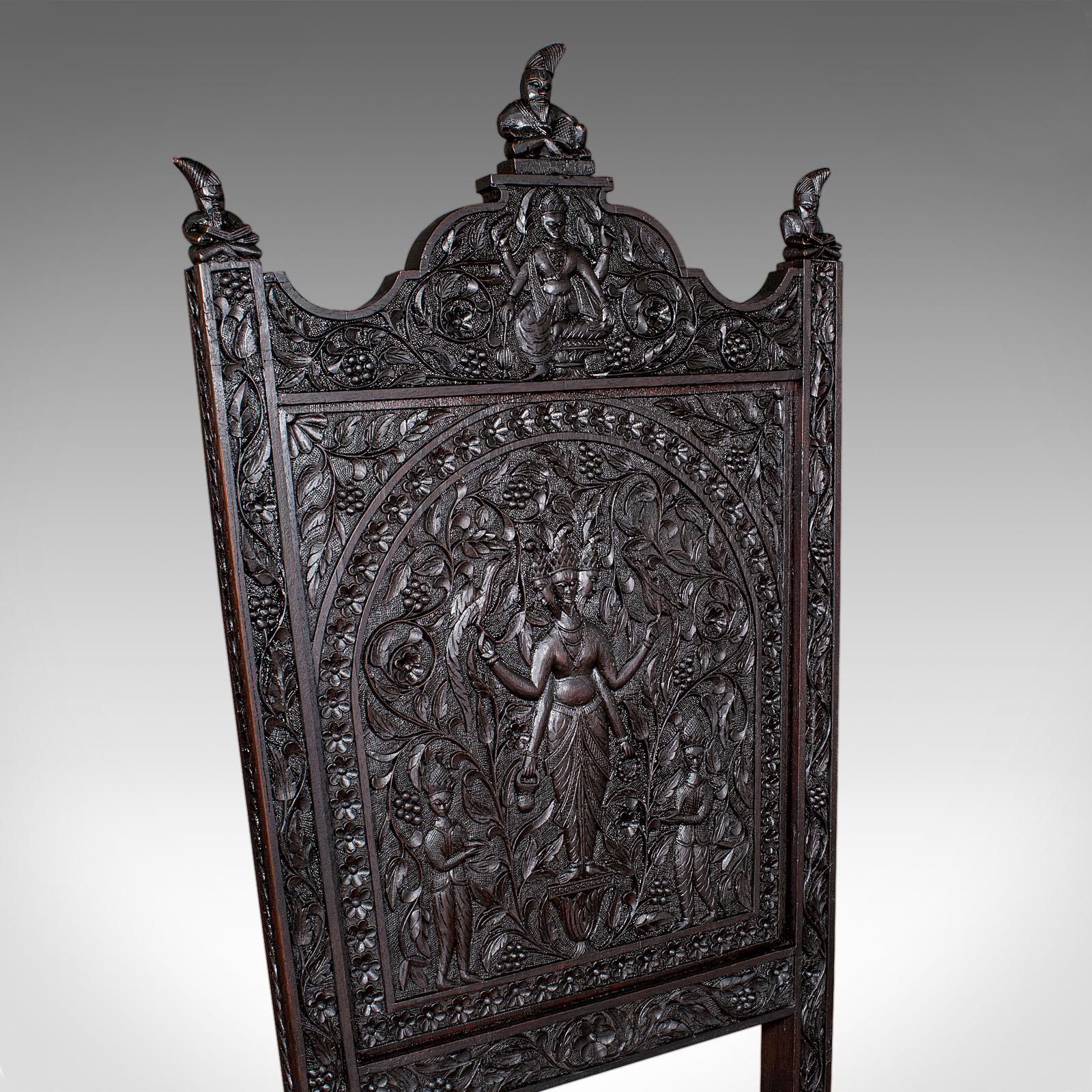 Late 19th Century Antique Carved Veranda Chair, Ceylonese, Teak, Ornate Seat, Victorian, C.1880 For Sale