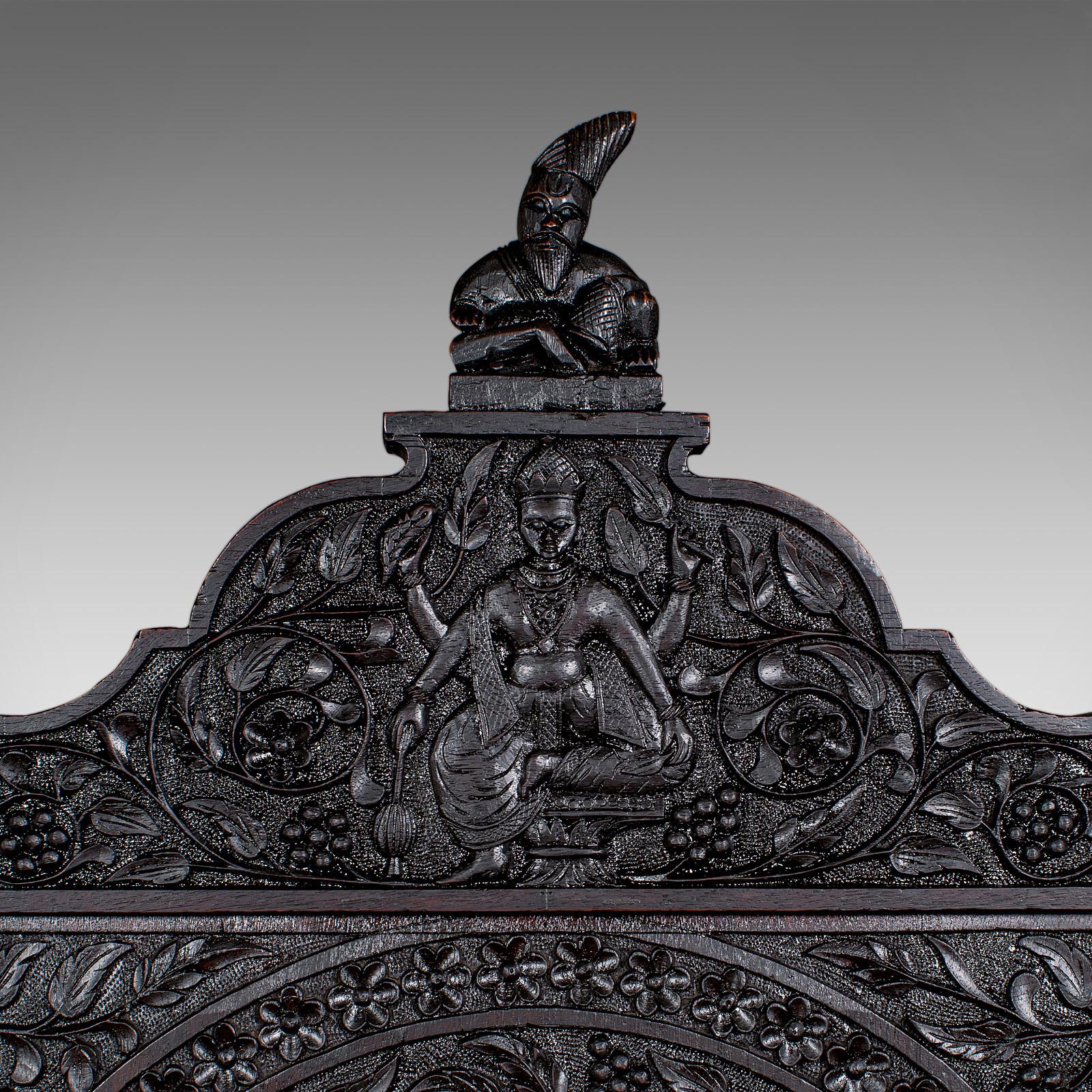 Antique Carved Veranda Chair, Ceylonese, Teak, Ornate Seat, Victorian, C.1880 For Sale 1