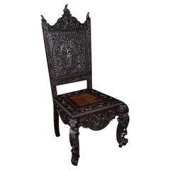 Antique Carved Veranda Chair, Ceylonese, Teak, Ornate Seat, Victorian, C.1880