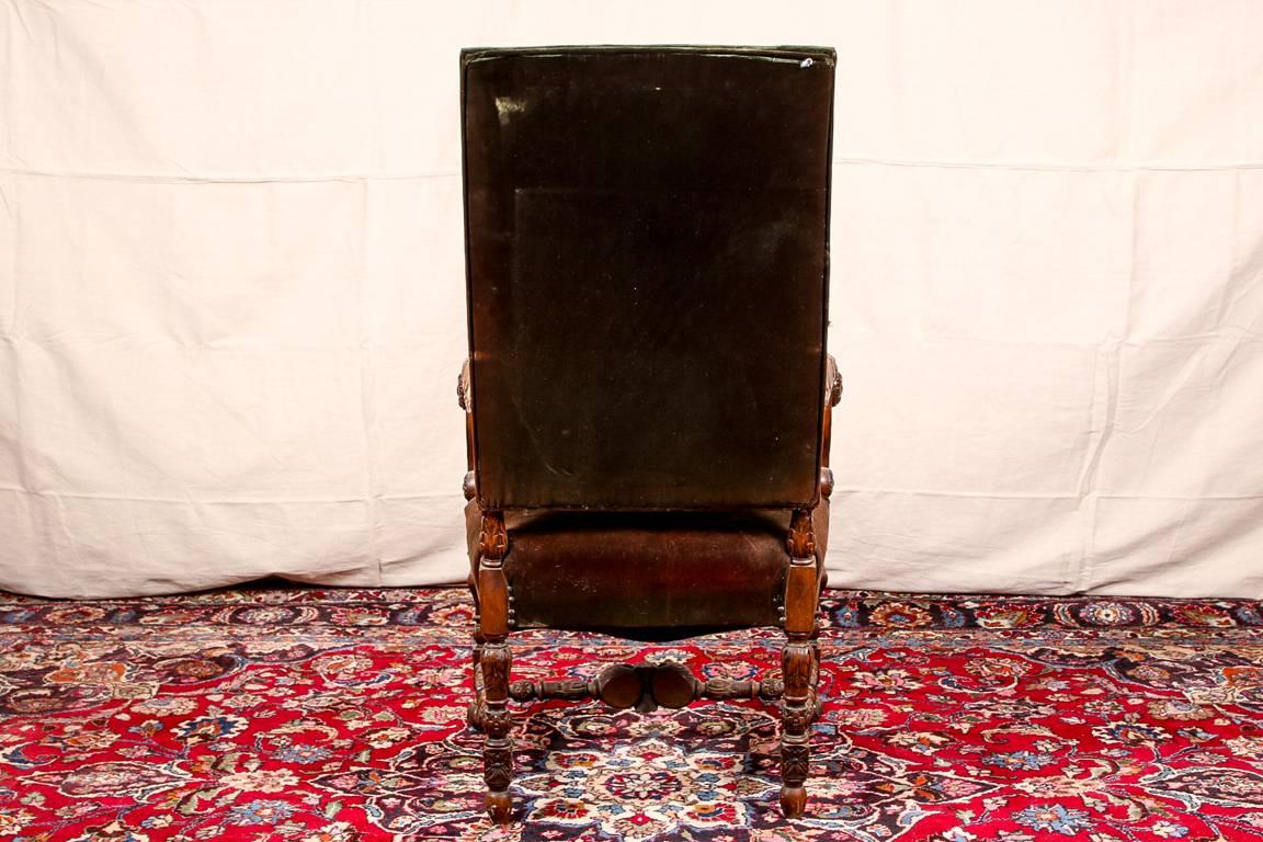 19th Century Antique Carved Victorian Hall Chair with Old Velevet Upholstery
