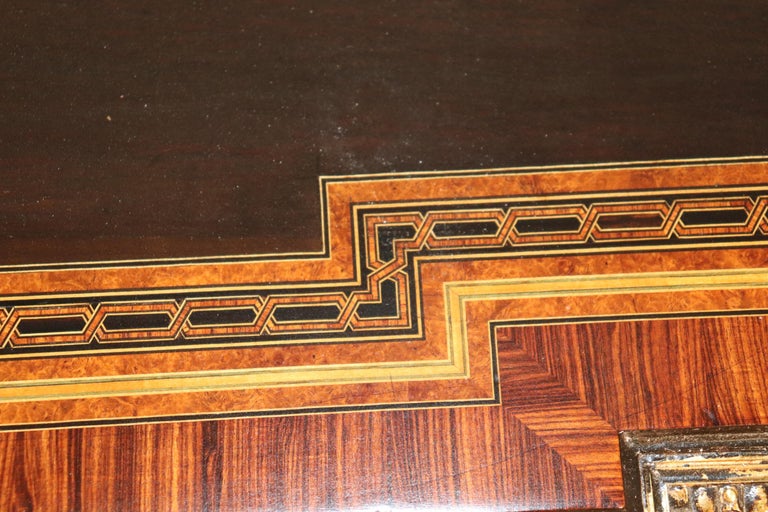 Antique Carved Victorian Inlaid Marquetry Center Table Attr to Pottier & Stymus For Sale 4