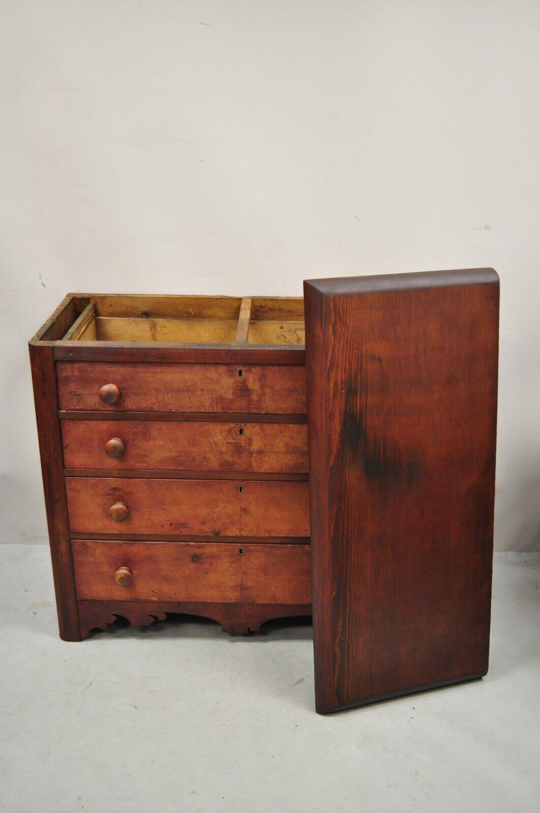 Antique Carved Victorian Pine Wood 4 Drawer Dresser Chest Red Finish 6