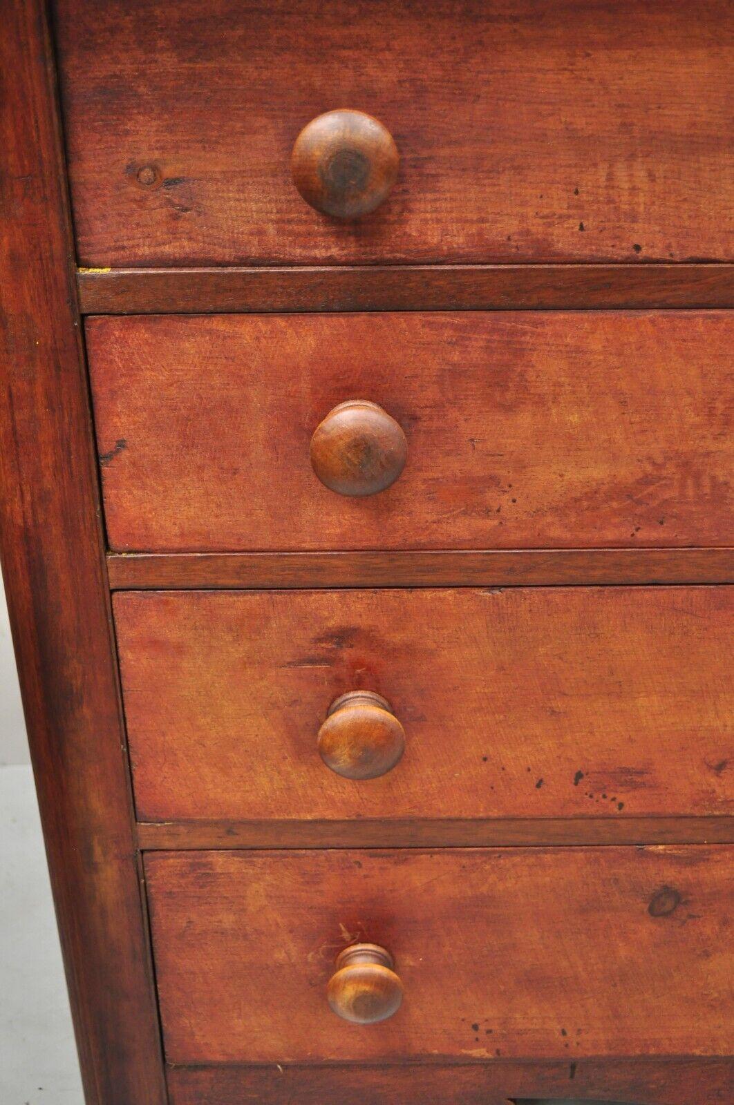 Antique Carved Victorian Pine Wood 4 Drawer Dresser Chest Red Finish 2