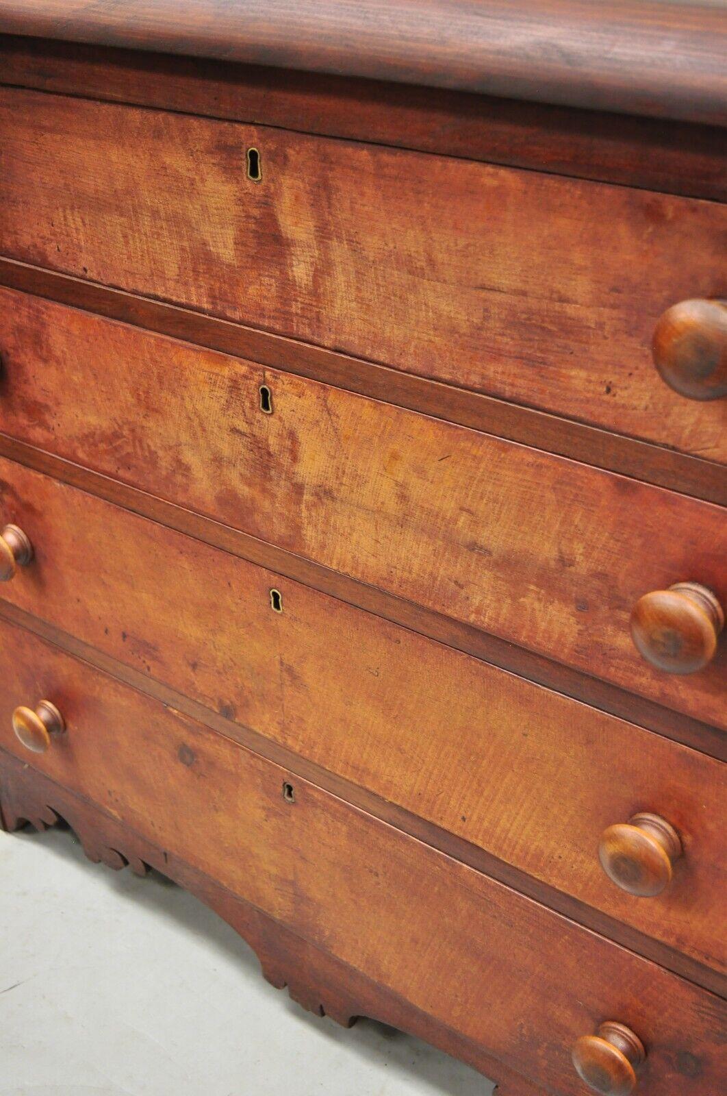 Antique Carved Victorian Pine Wood 4 Drawer Dresser Chest Red Finish 3