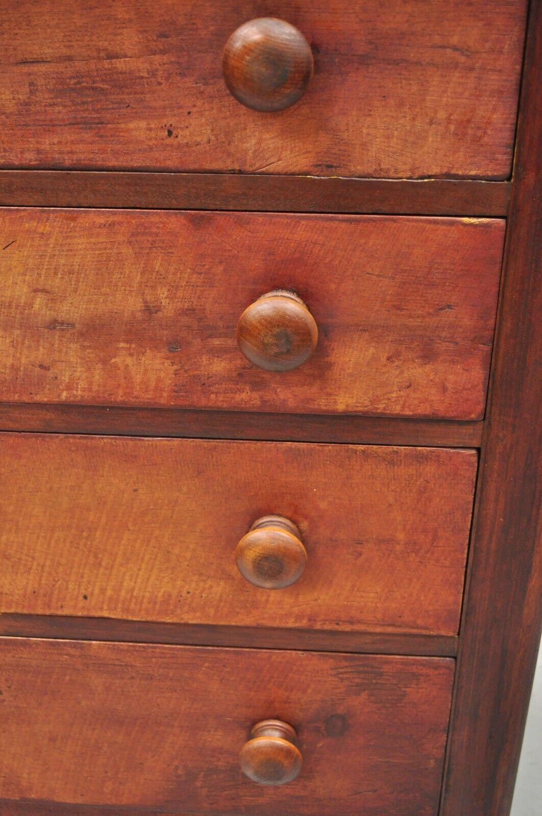 Antique Carved Victorian Pine Wood 4 Drawer Dresser Chest Red Finish 5
