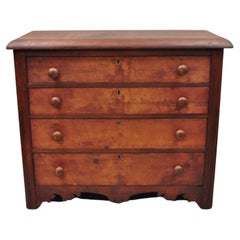 Antique Carved Victorian Pine Wood 4 Drawer Dresser Chest Red Finish