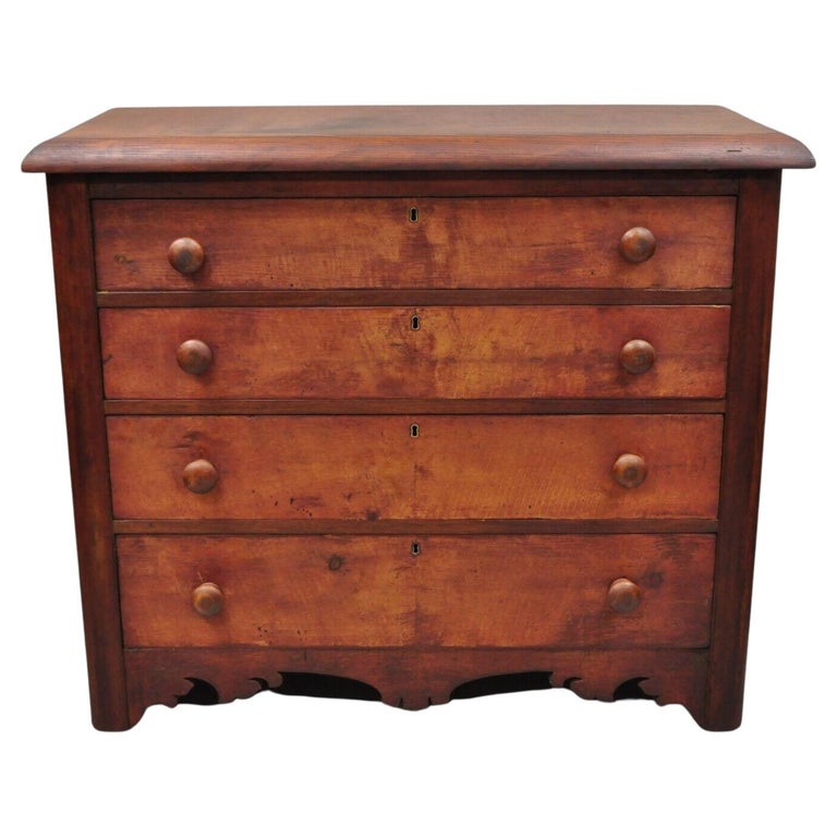Tall Dresser Chest, 4 Drawers, Turned Legs, Antique Cream Wood main image 1