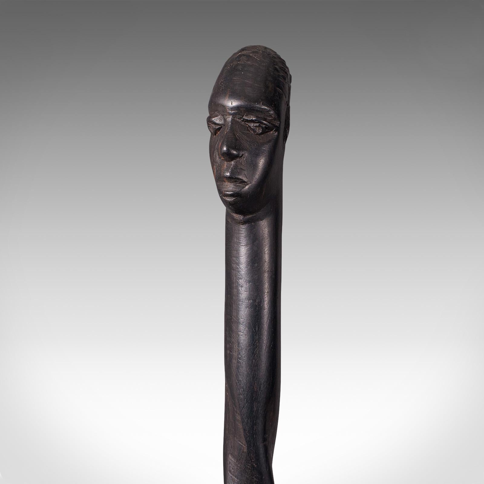 Antique Carved Walking Cane, African, Ebony, Tribal Stick, Figure, Victorian In Good Condition In Hele, Devon, GB