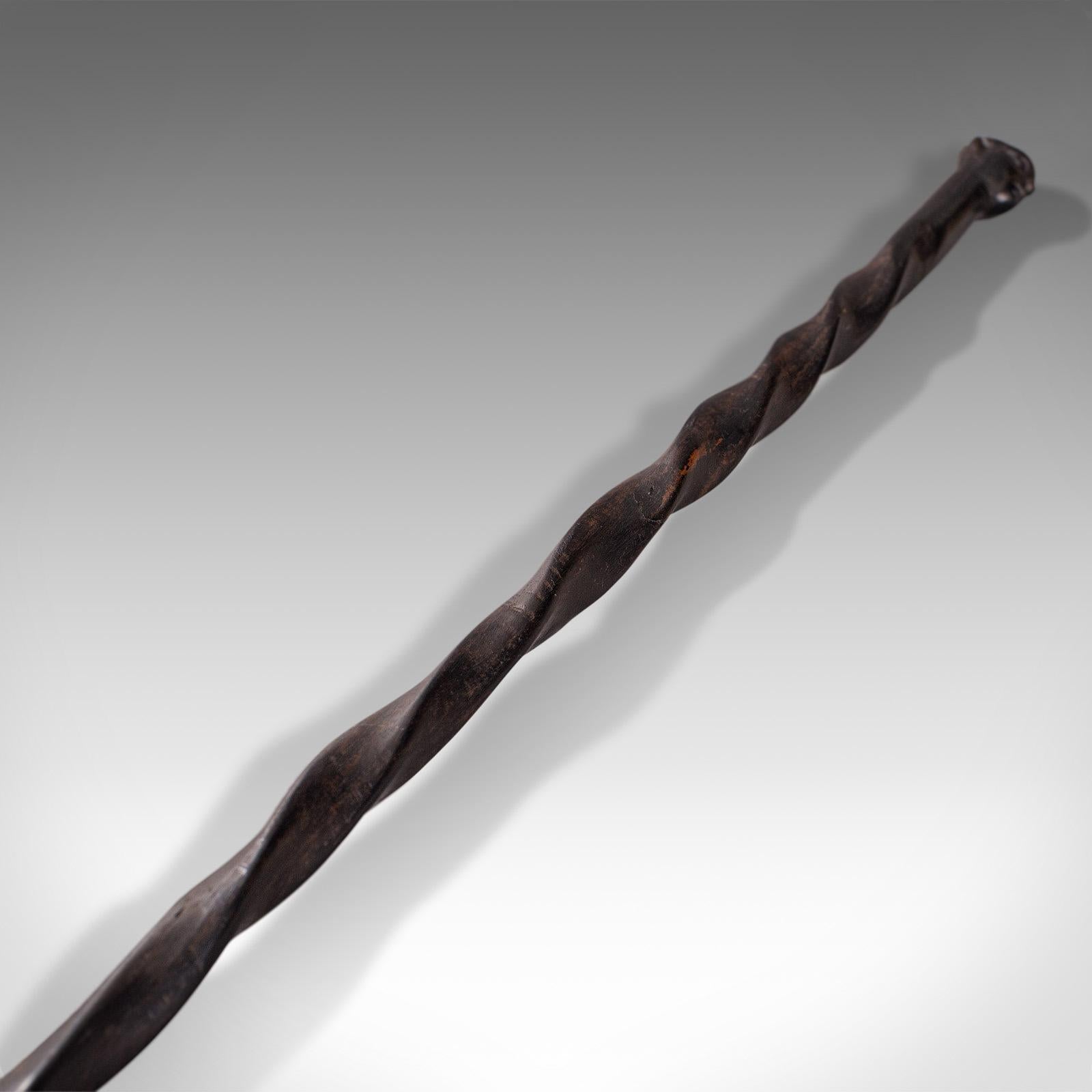 19th Century Antique Carved Walking Cane, African, Ebony, Tribal Stick, Figure, Victorian