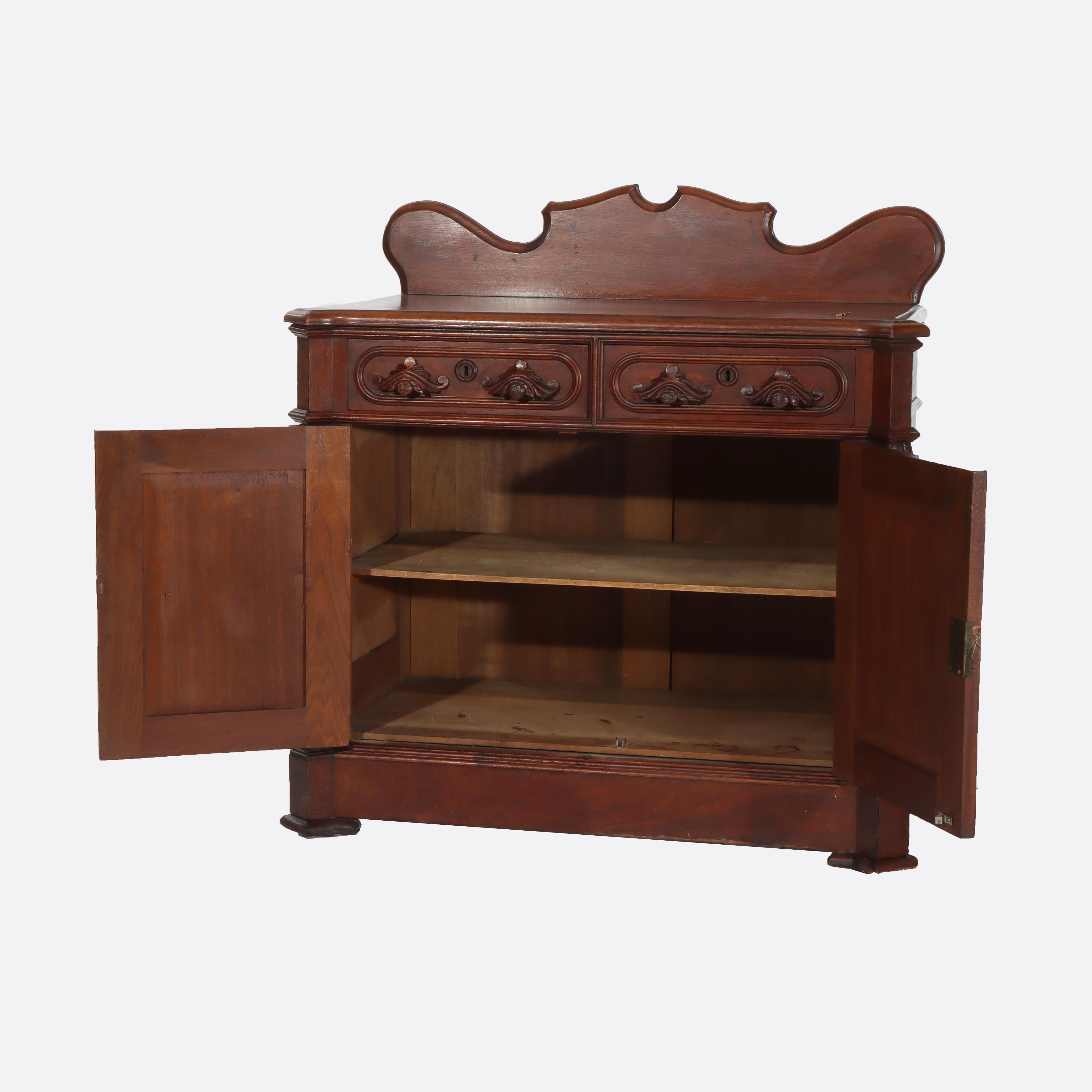 Antique Carved Walnut 2-Door 2-Drawer Washstand With Backsplash c1900 For Sale 6