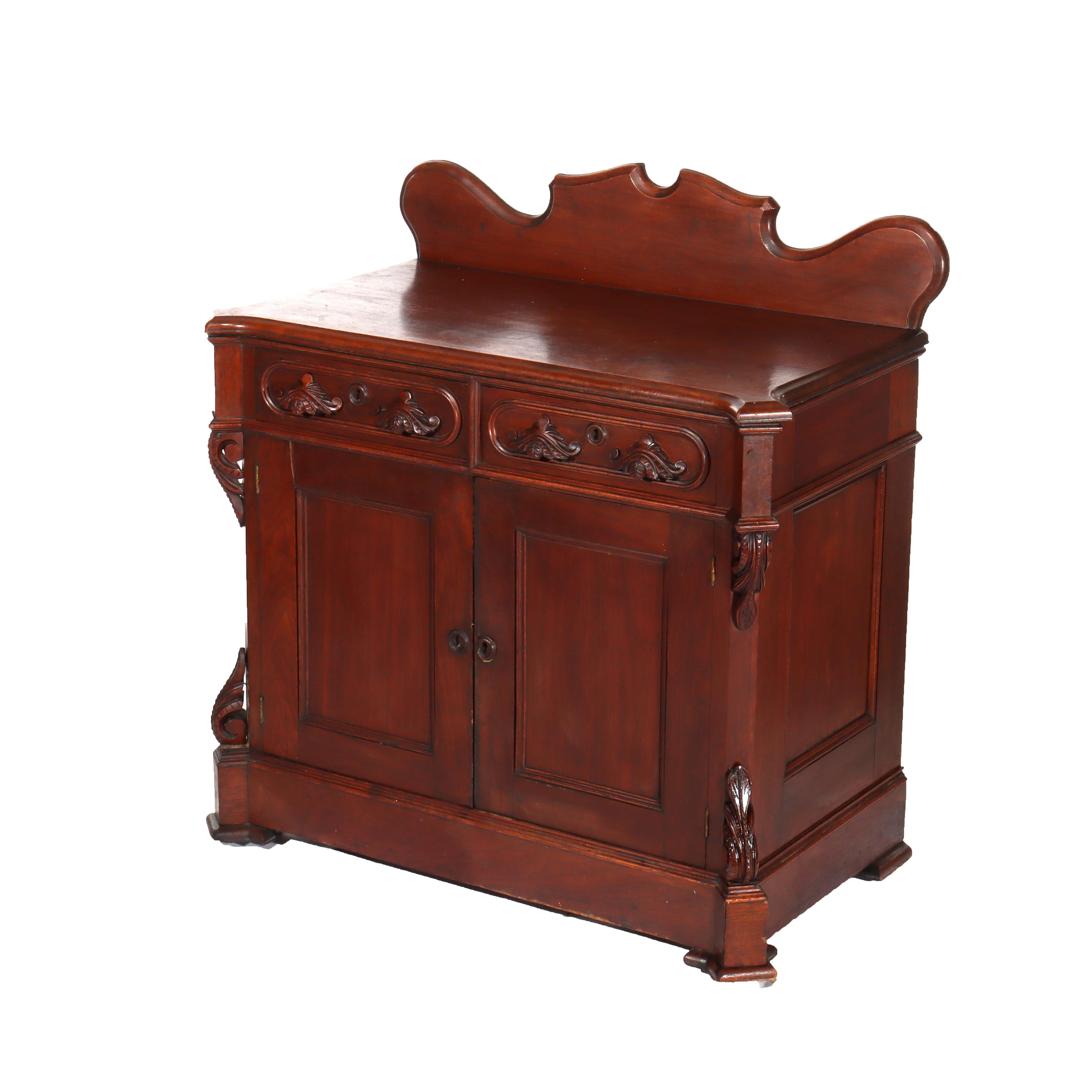 Antique Carved Walnut 2-Door 2-Drawer Washstand With Backsplash Unsigned C1900
$800-$1,500
Measures - 36 7/8