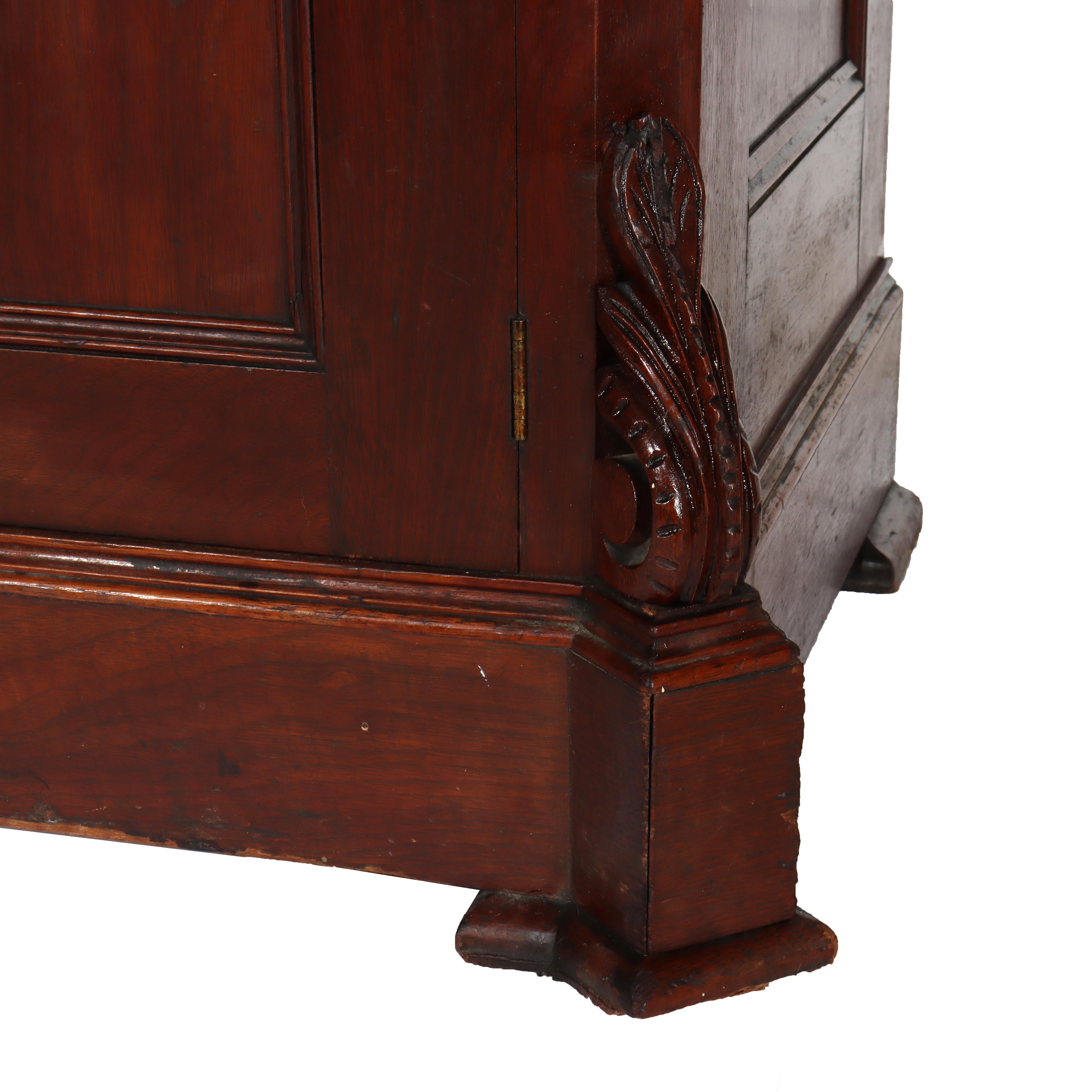 20th Century Antique Carved Walnut 2-Door 2-Drawer Washstand With Backsplash c1900 For Sale