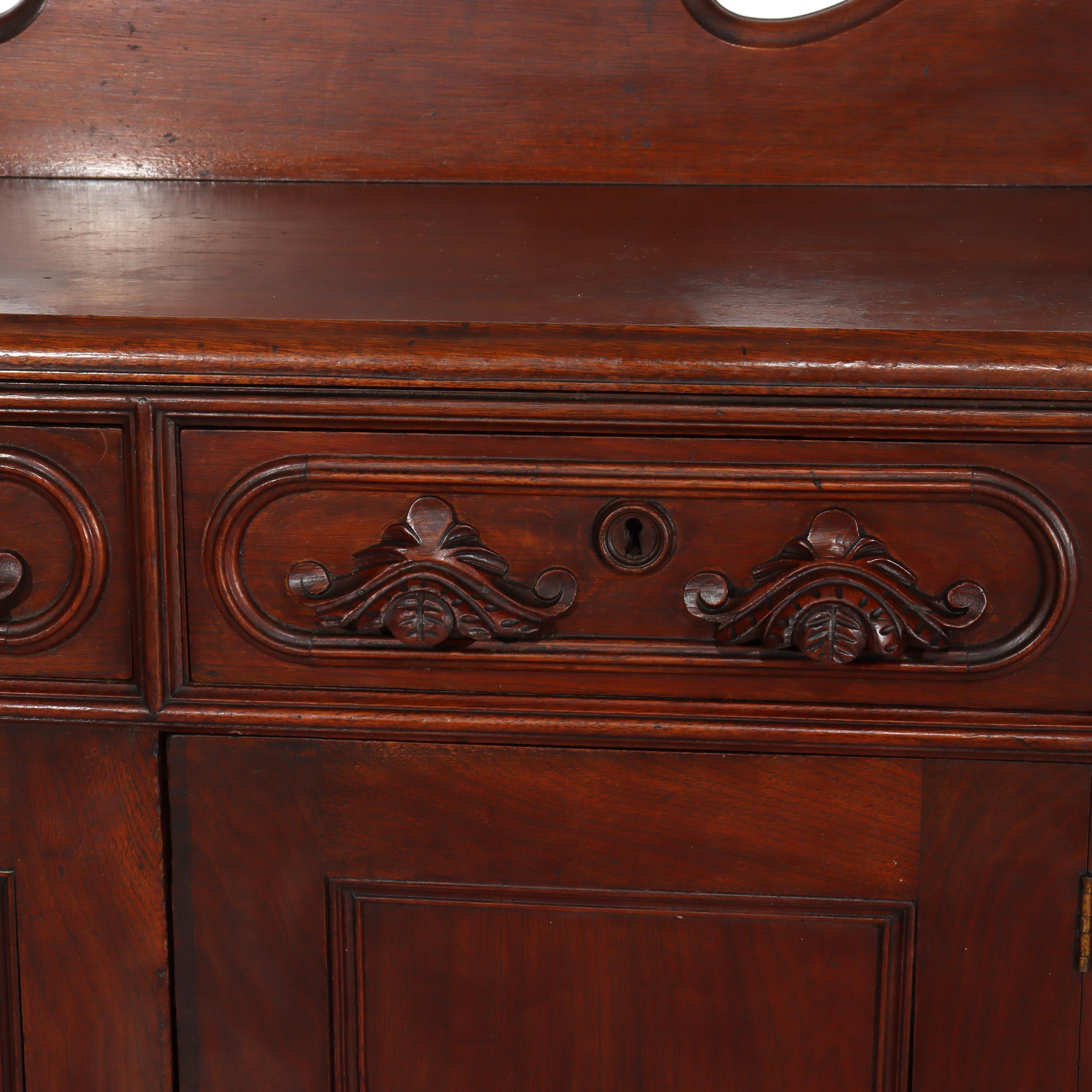 Antique Carved Walnut 2-Door 2-Drawer Washstand With Backsplash c1900 For Sale 1