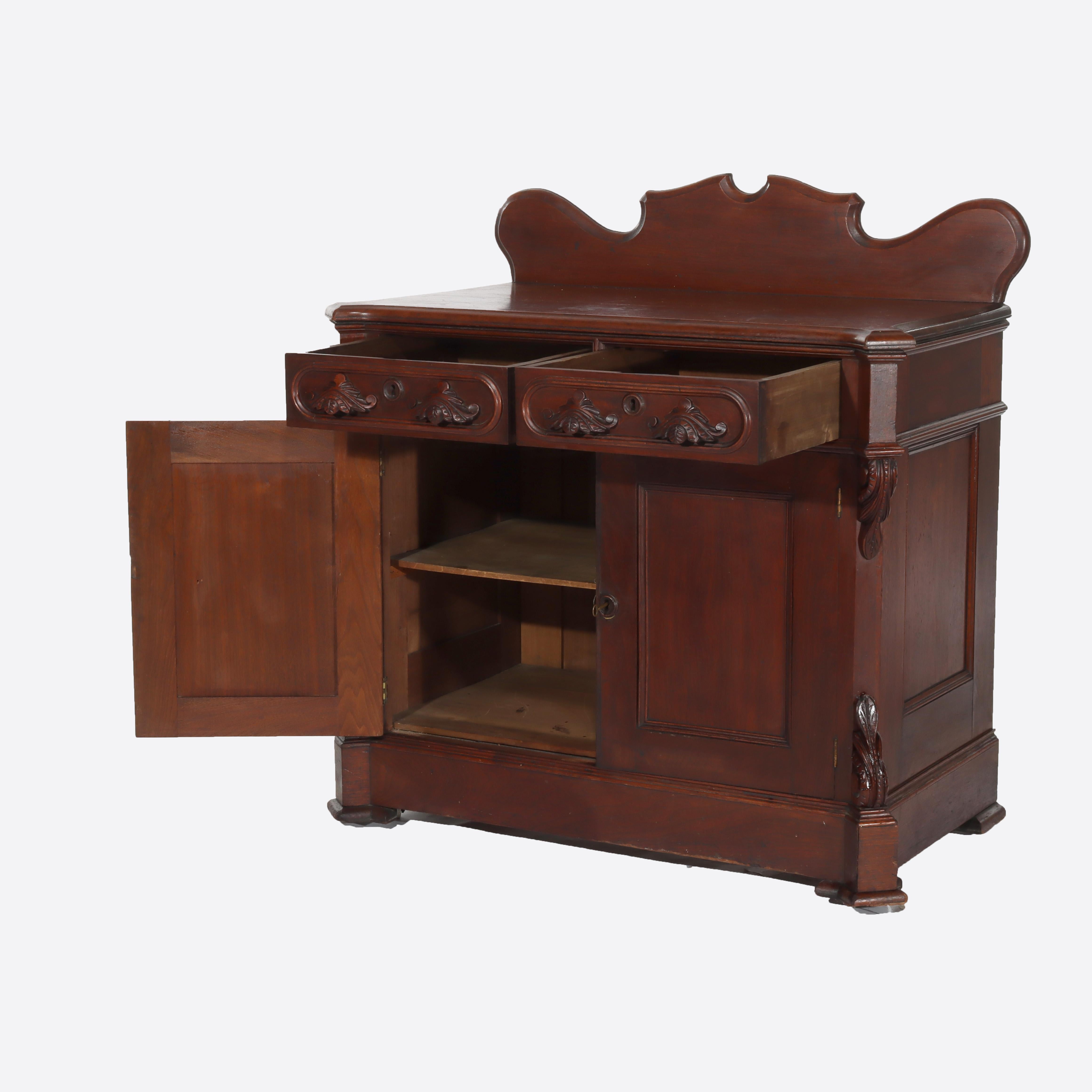 Antique Carved Walnut 2-Door 2-Drawer Washstand With Backsplash c1900 For Sale 5
